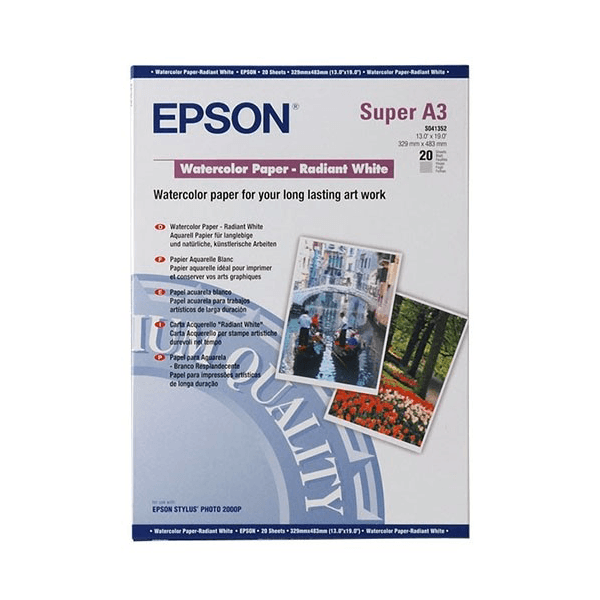 Papier Epson C13S041352 Aquarelle Blanc A3+ - Graph'Image